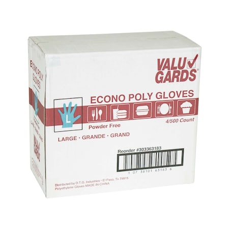 Valugards Econo Poly, Disposable Gloves, Poly, L, 2000 PK, Clear 303363183